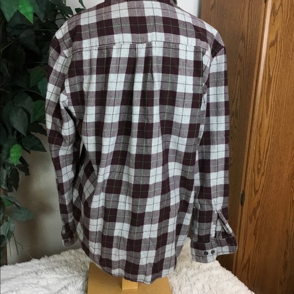 MENS St Johns Bay Medium maroon & gray flannel plaid w/ green stripe - Picture 10 of 10